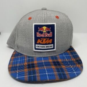 Red Bull KTM Factory Racing TeamCap Snap Back Gray Blue Orange Outdoor Plaid Bib
